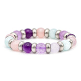 Natural Stone Bracelet with Amethyst, Rose Quartz, Chalcedony, and Aquamarine beads.